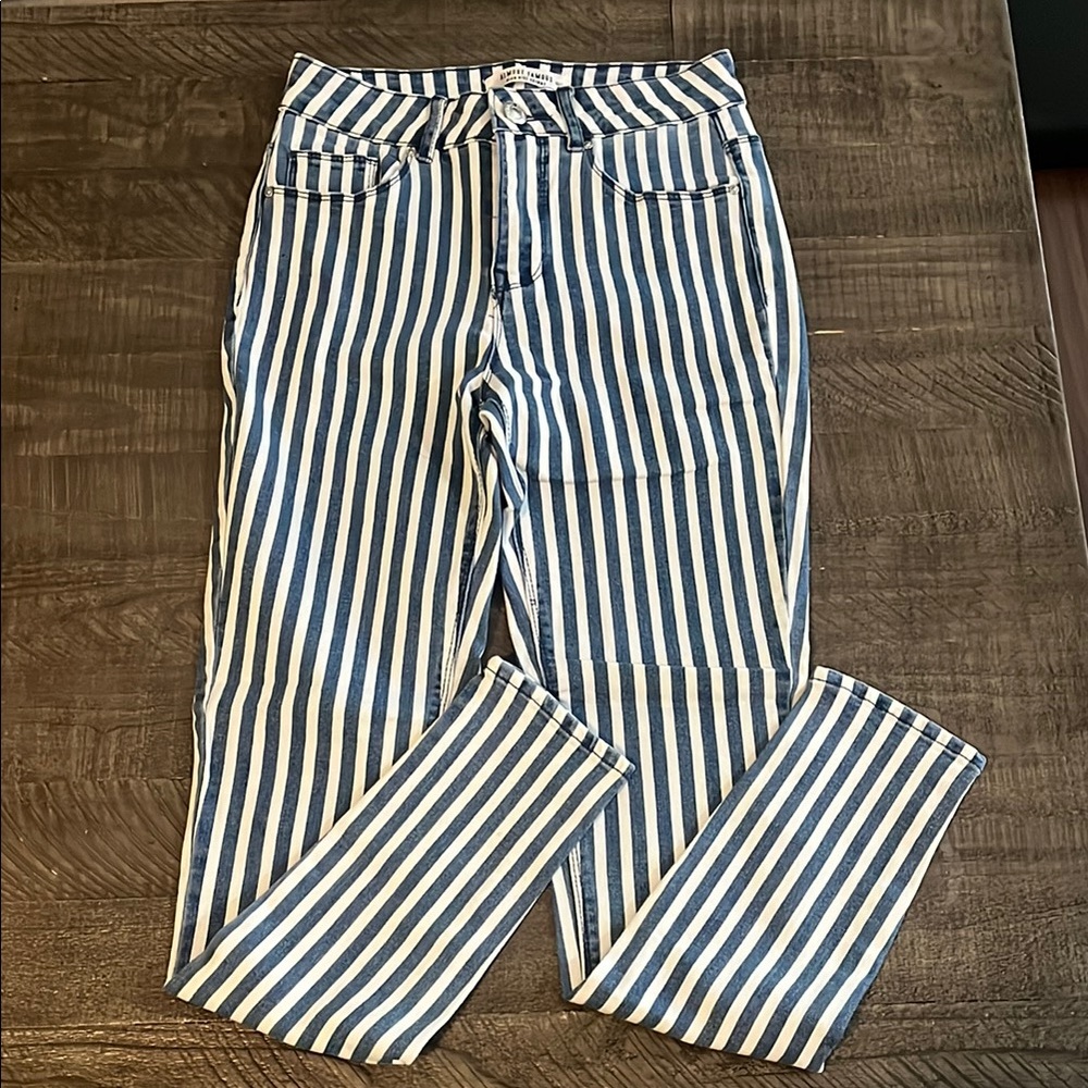 Almost Famous Blue and White Striped Skinny Jeans